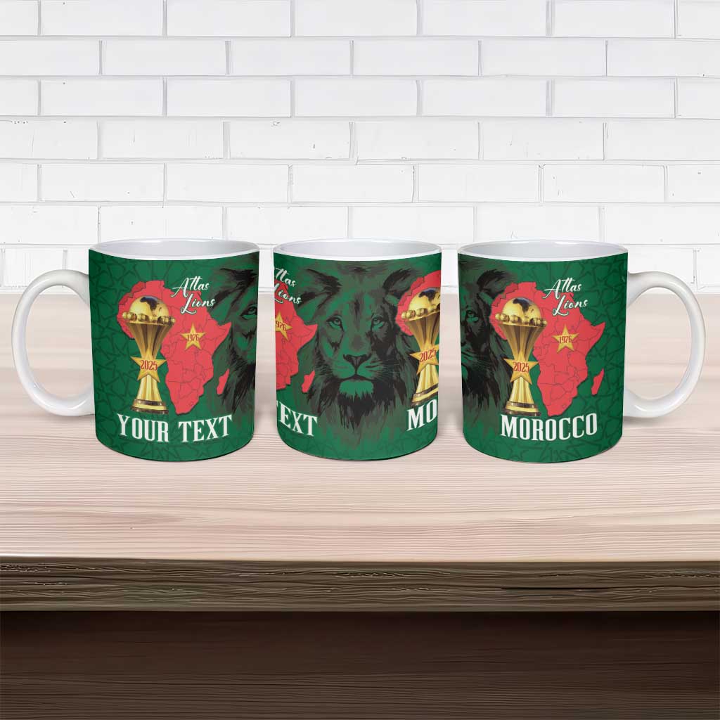 Morocco Football Custom Ceramic Mug Atlas Lions Champions African Green Islamic Pattern