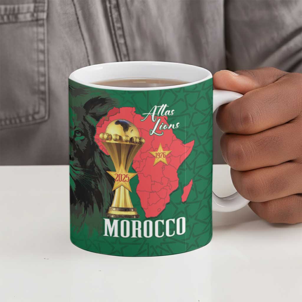 Morocco Football Custom Ceramic Mug Atlas Lions Champions African Green Islamic Pattern