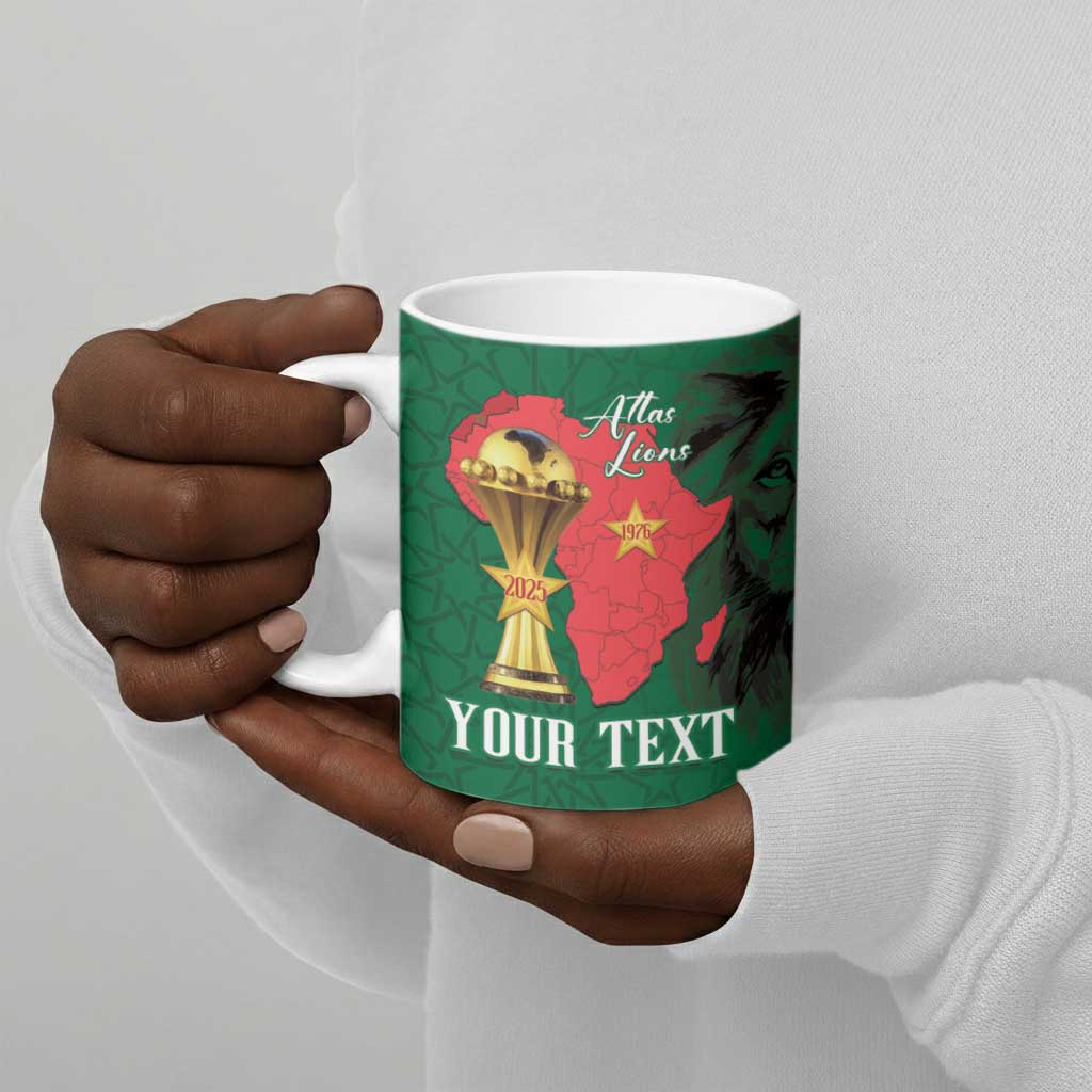 Morocco Football Custom Ceramic Mug Atlas Lions Champions African Green Islamic Pattern