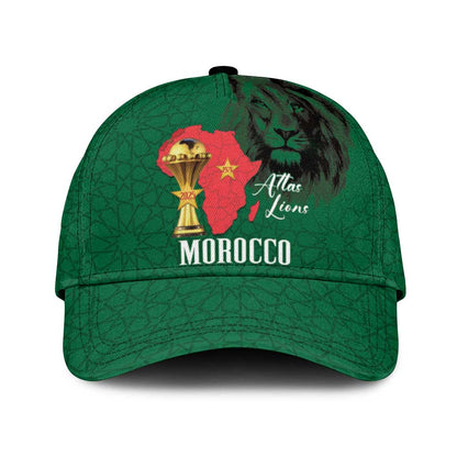 Morocco Football Classic Cap Atlas Lions Champions African Green Islamic Pattern