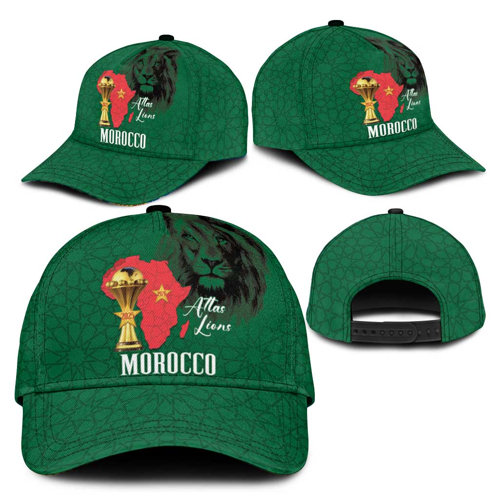 Morocco Football Classic Cap Atlas Lions Champions African Green Islamic Pattern
