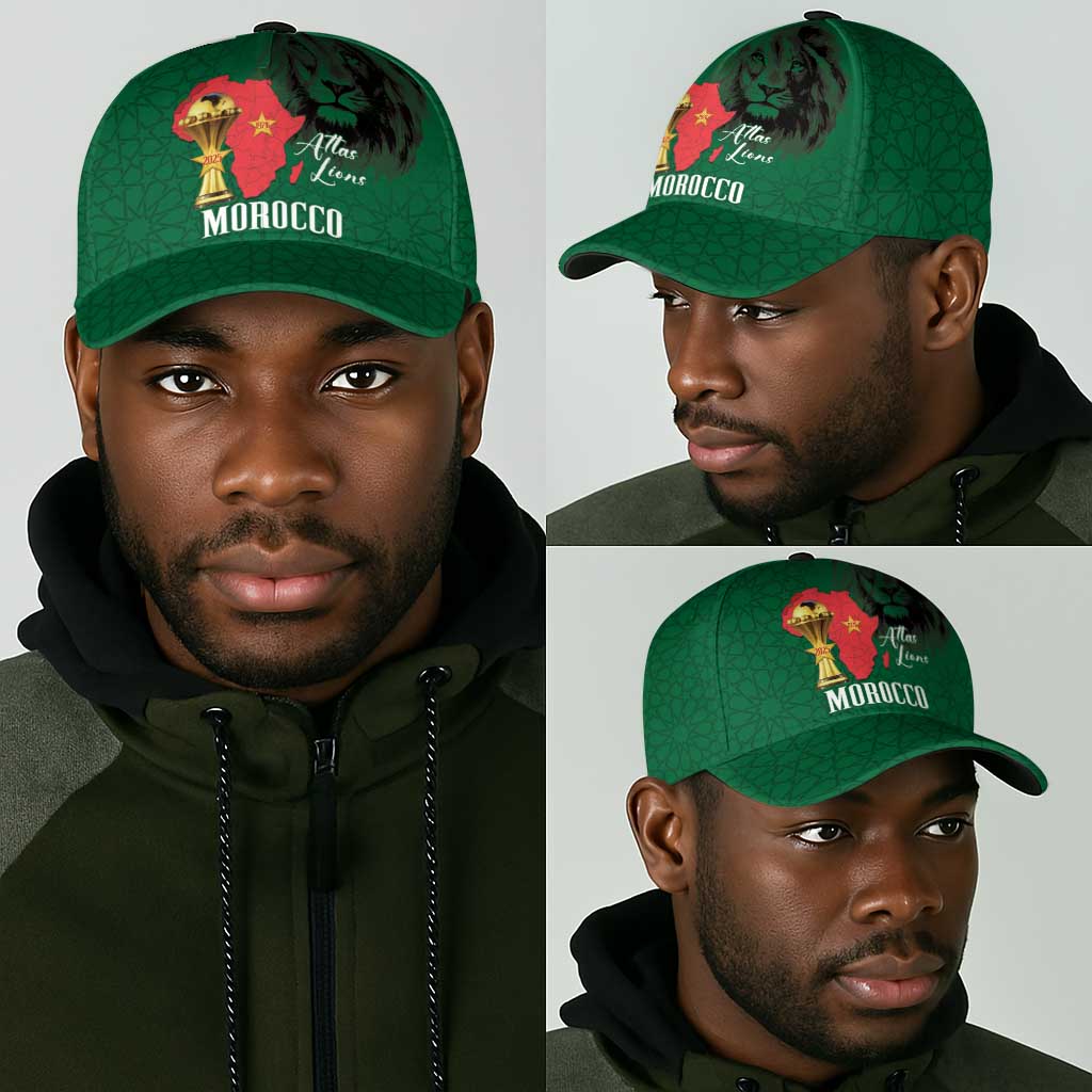 Morocco Football Classic Cap Atlas Lions Champions African Green Islamic Pattern