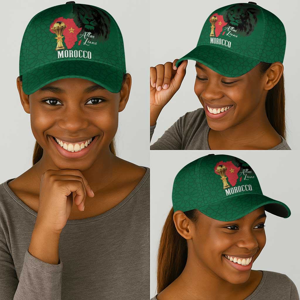 Morocco Football Classic Cap Atlas Lions Champions African Green Islamic Pattern