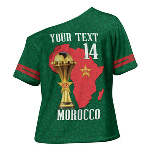Morocco Football Custom Cross Shoulder Shirt Atlas Lions Champions African Green Islamic Pattern