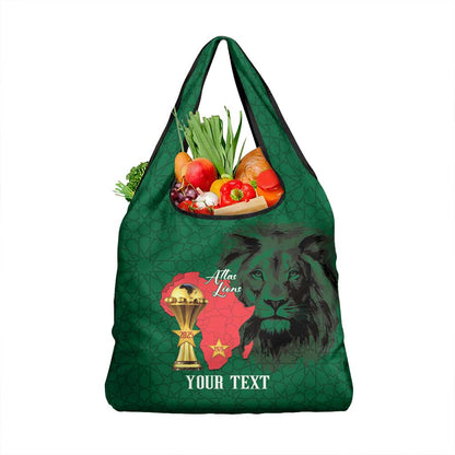 Morocco Football Custom Grocery Bag Atlas Lions Champions African Green Islamic Pattern
