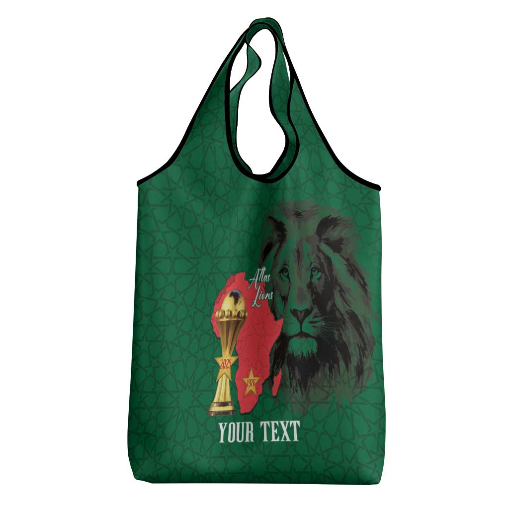 Morocco Football Custom Grocery Bag Atlas Lions Champions African Green Islamic Pattern