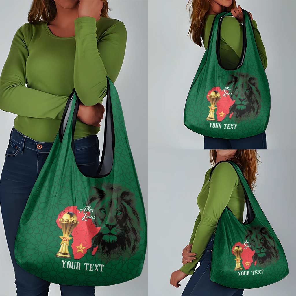 Morocco Football Custom Grocery Bag Atlas Lions Champions African Green Islamic Pattern