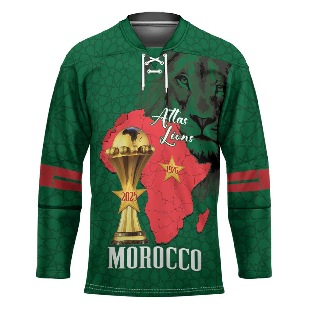 Morocco Football Custom Hockey Jersey Atlas Lions Champions African Green Islamic Pattern