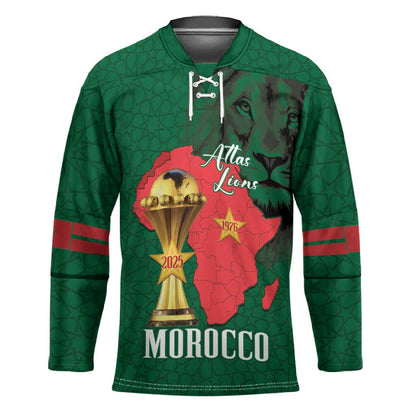 Morocco Football Custom Hockey Jersey Atlas Lions Champions African Green Islamic Pattern