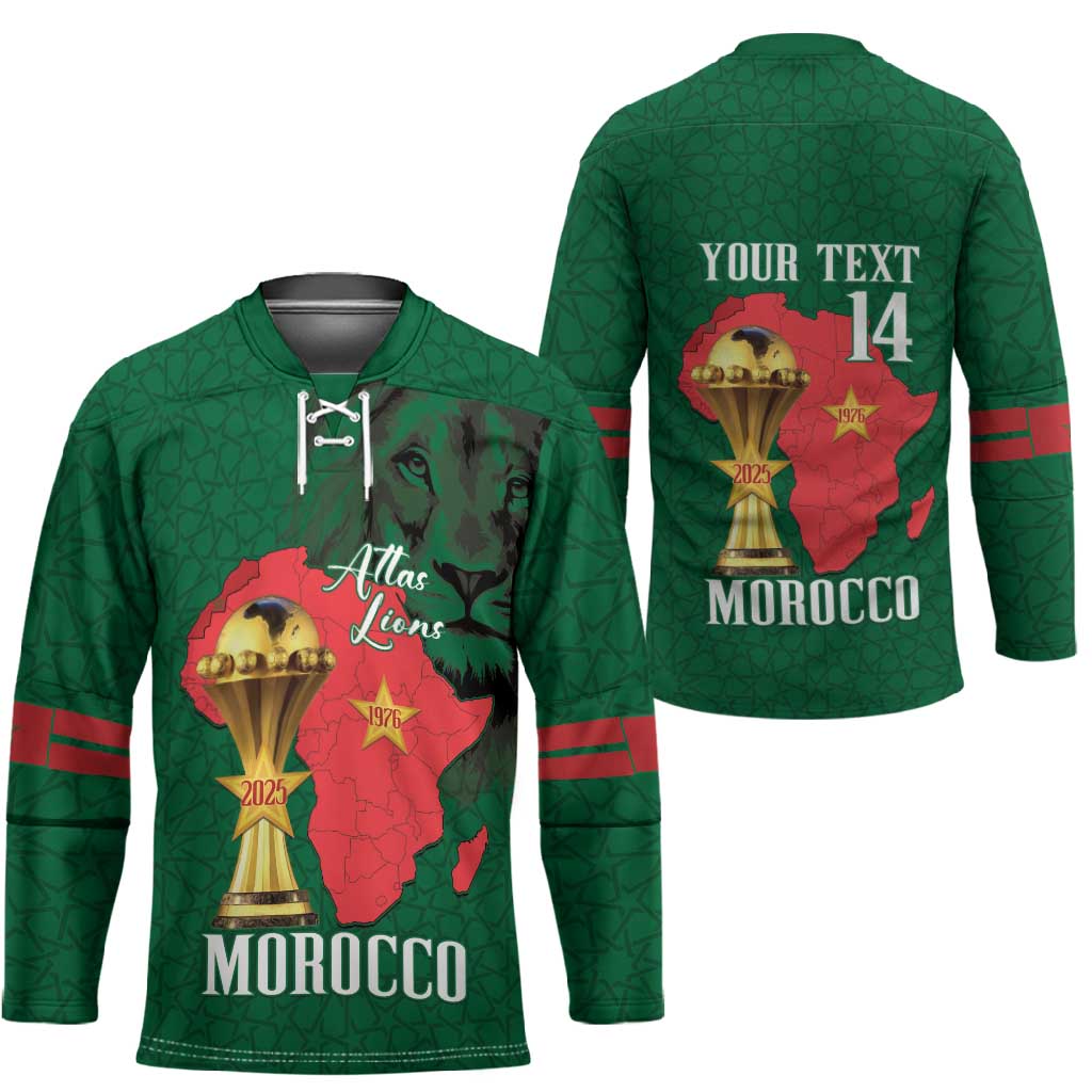 Morocco Football Custom Hockey Jersey Atlas Lions Champions African Green Islamic Pattern