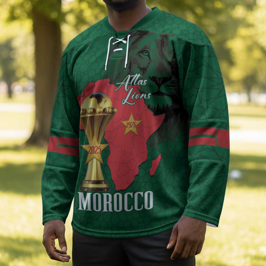 Morocco Football Custom Hockey Jersey Atlas Lions Champions African Green Islamic Pattern