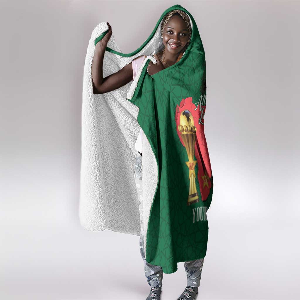 Morocco Football Custom Hooded Blanket Atlas Lions Champions African Green Islamic Pattern