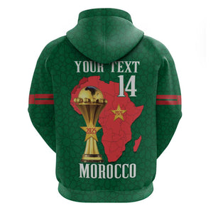 Morocco Football Custom Hoodie Atlas Lions Champions African Green Islamic Pattern