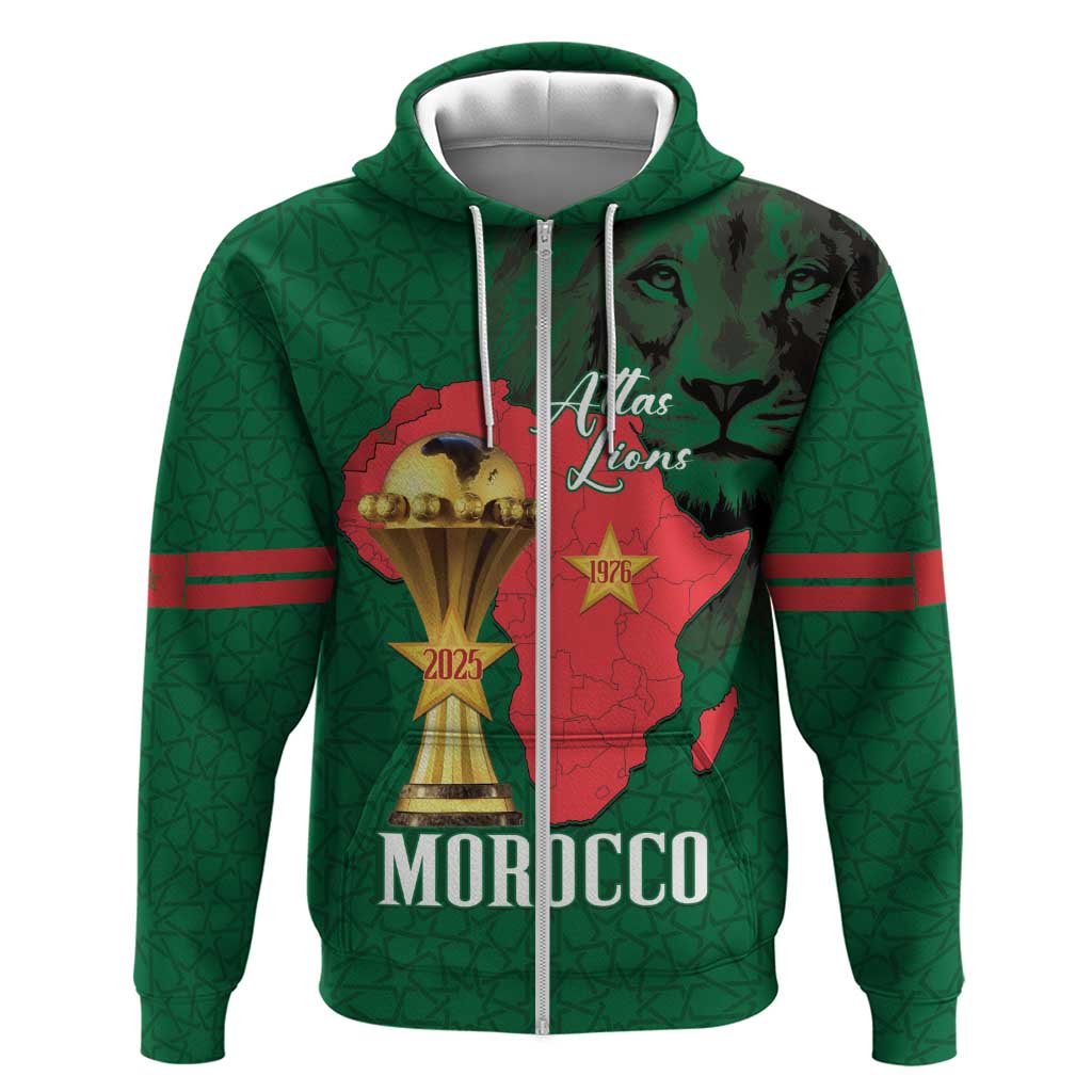 Morocco Football Custom Hoodie Atlas Lions Champions African Green Islamic Pattern