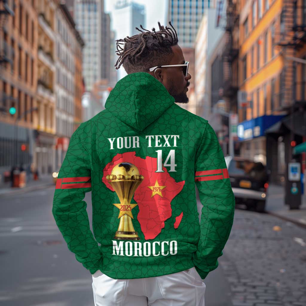 Morocco Football Custom Hoodie Atlas Lions Champions African Green Islamic Pattern