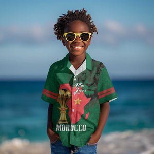 Morocco Football Custom Kid Hawaiian Shirt Atlas Lions Champions African Green Islamic Pattern