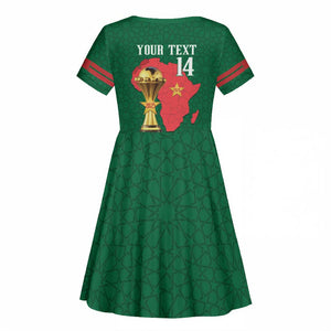 Morocco Football Custom Kid Short Sleeve Dress Atlas Lions Champions African Green Islamic Pattern