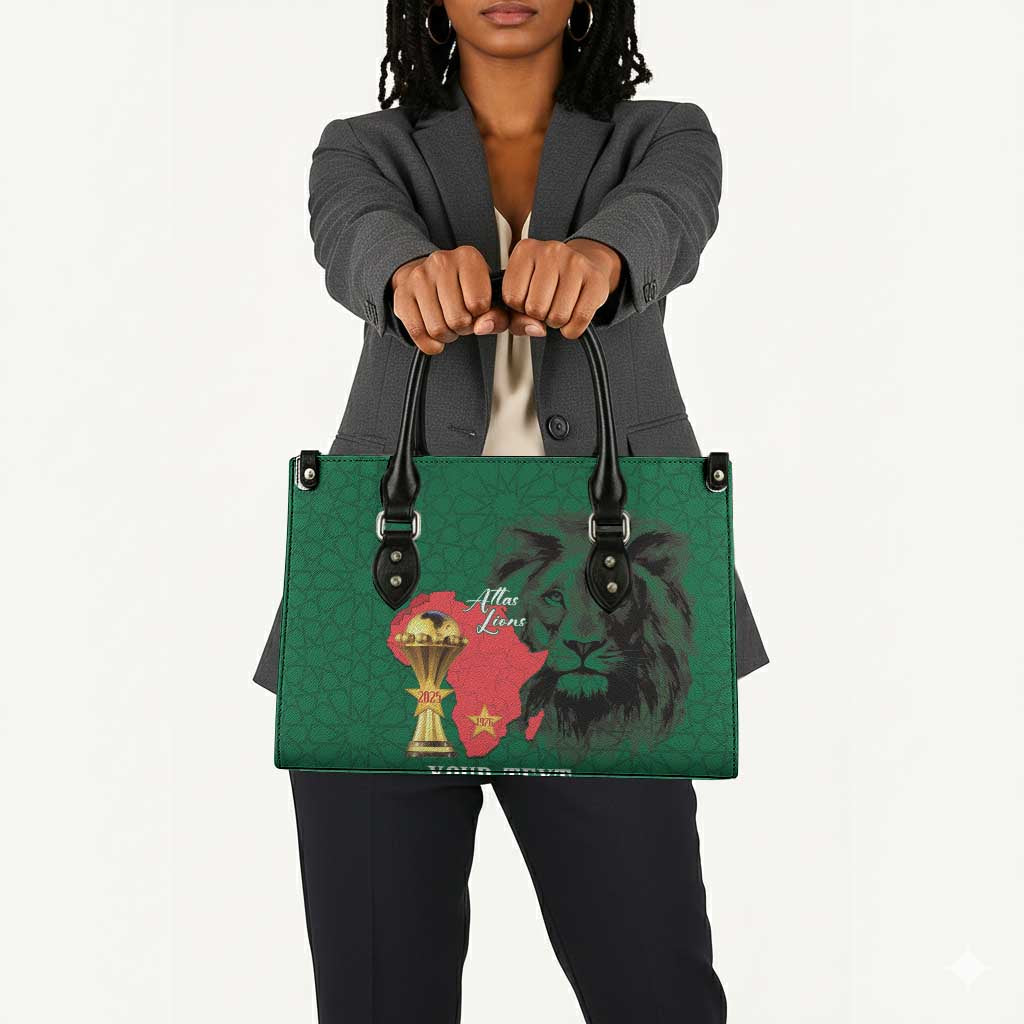 Morocco Football Custom Leather Bag Atlas Lions Champions African Green Islamic Pattern