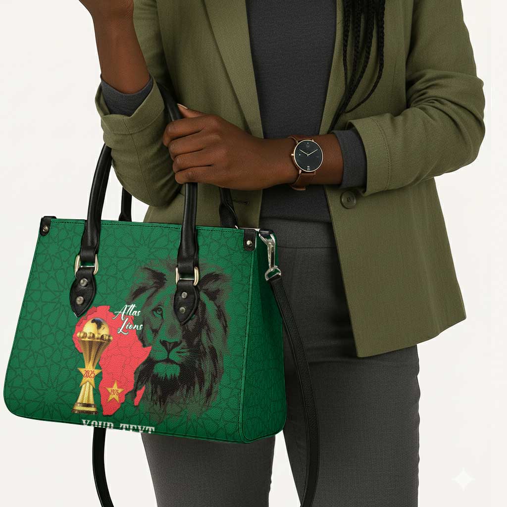 Morocco Football Custom Leather Bag Atlas Lions Champions African Green Islamic Pattern