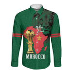 Morocco Football Custom Long Sleeve Button Shirt Atlas Lions Champions African Green Islamic Pattern