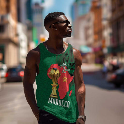 Morocco Football Custom Men Tank Top Atlas Lions Champions African Green Islamic Pattern