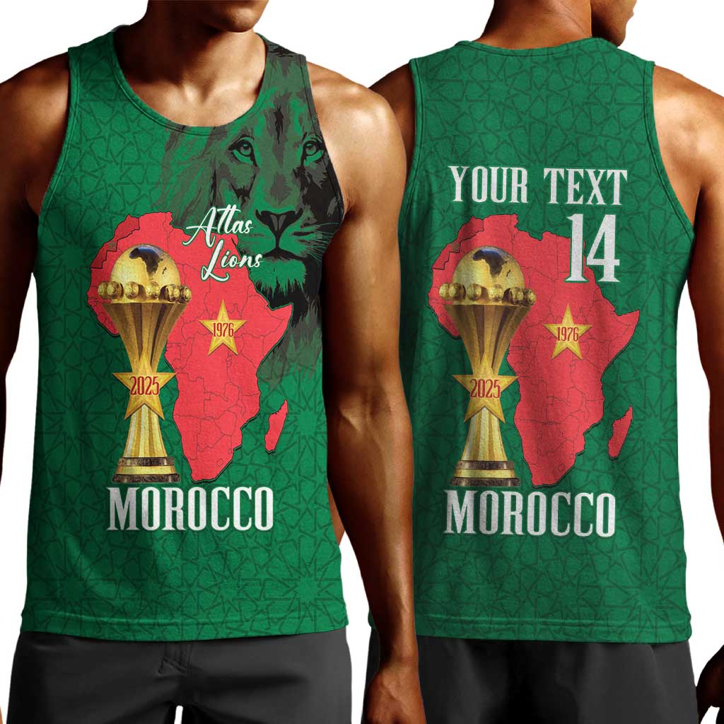 Morocco Football Custom Men Tank Top Atlas Lions Champions African Green Islamic Pattern
