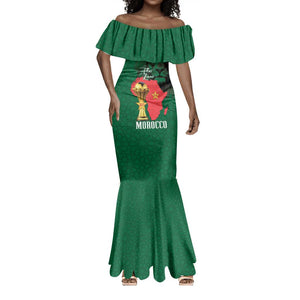 Morocco Football Custom Mermaid Dress Atlas Lions Champions African Green Islamic Pattern