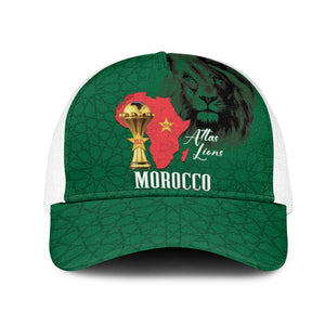 Morocco Football Mesh Trucker Cap Atlas Lions Champions African Green Islamic Pattern
