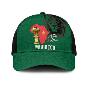 Morocco Football Mesh Trucker Cap Atlas Lions Champions African Green Islamic Pattern