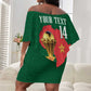 Morocco Football Custom Off Shoulder Short Dress Atlas Lions Champions African Green Islamic Pattern