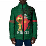 Morocco Football Custom Padded Jacket Atlas Lions Champions African Green Islamic Pattern