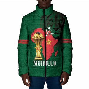 Morocco Football Custom Padded Jacket Atlas Lions Champions African Green Islamic Pattern