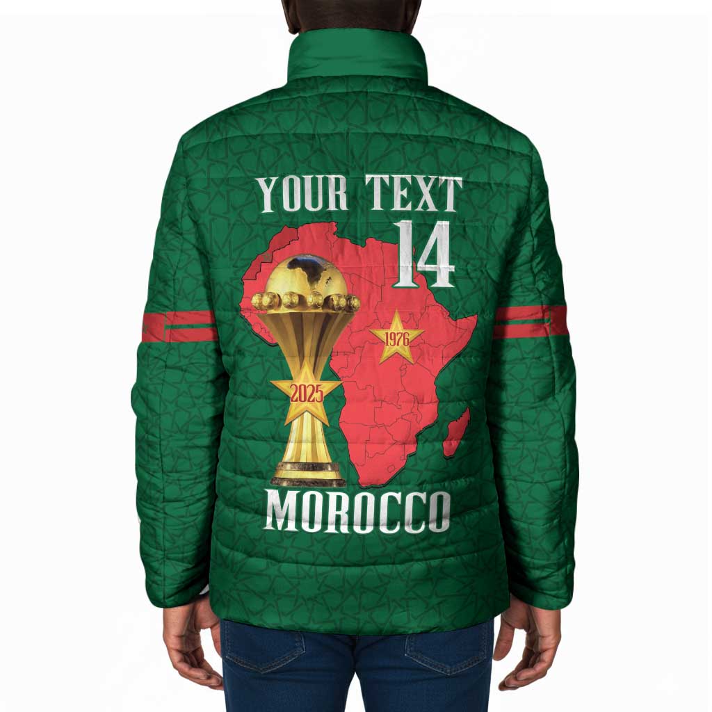 Morocco Football Custom Padded Jacket Atlas Lions Champions African Green Islamic Pattern