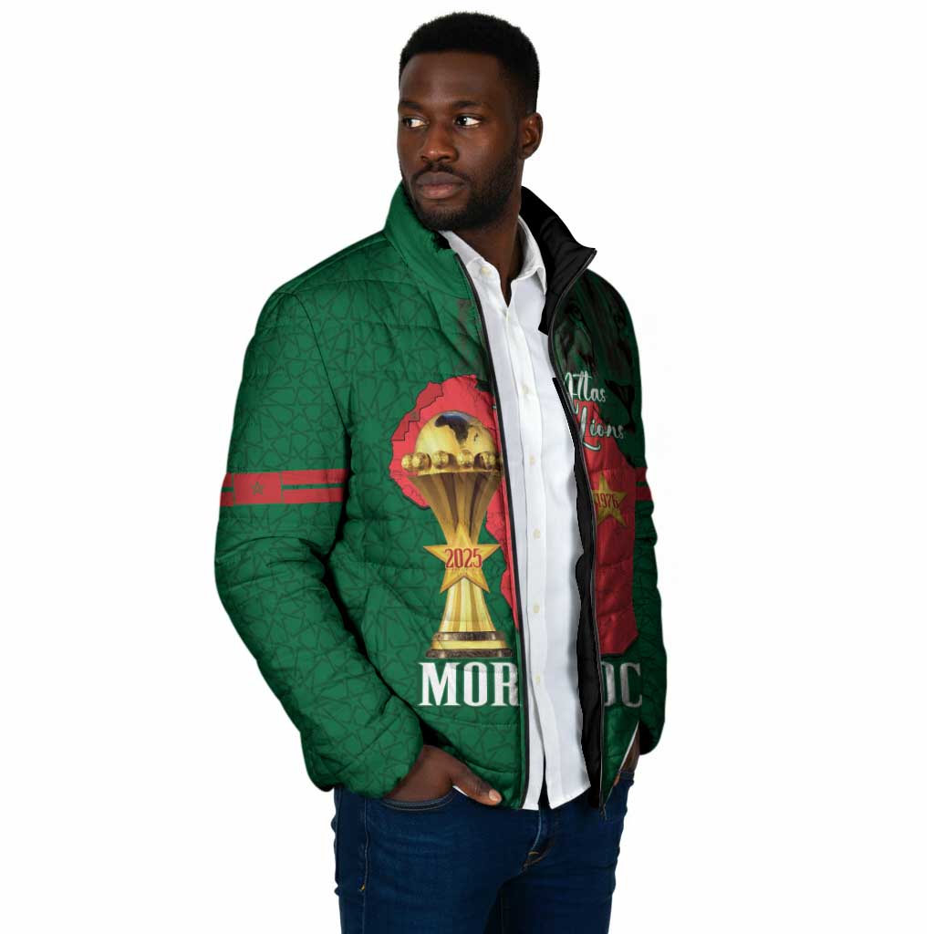Morocco Football Custom Padded Jacket Atlas Lions Champions African Green Islamic Pattern
