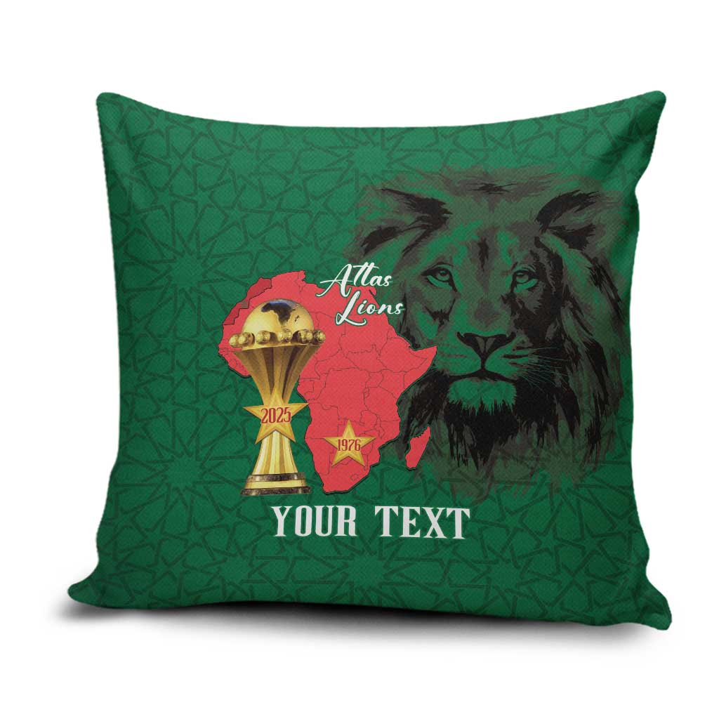 Morocco Football Custom Pillow Cover Atlas Lions Champions African Green Islamic Pattern