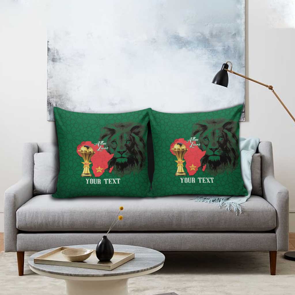 Morocco Football Custom Pillow Cover Atlas Lions Champions African Green Islamic Pattern