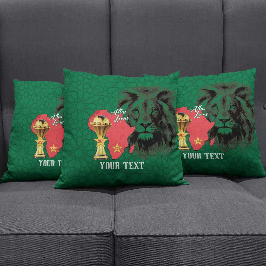 Morocco Football Custom Pillow Cover Atlas Lions Champions African Green Islamic Pattern