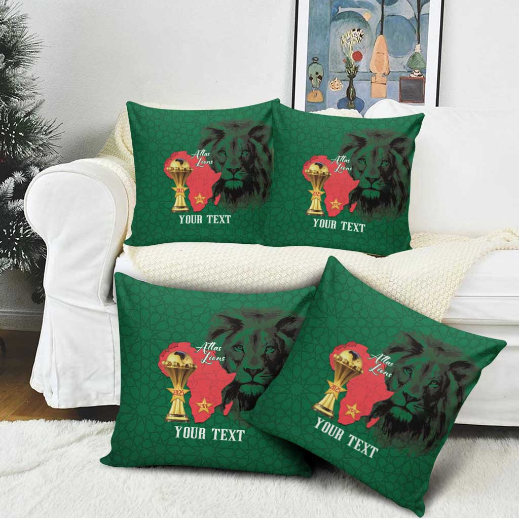 Morocco Football Custom Pillow Cover Atlas Lions Champions African Green Islamic Pattern
