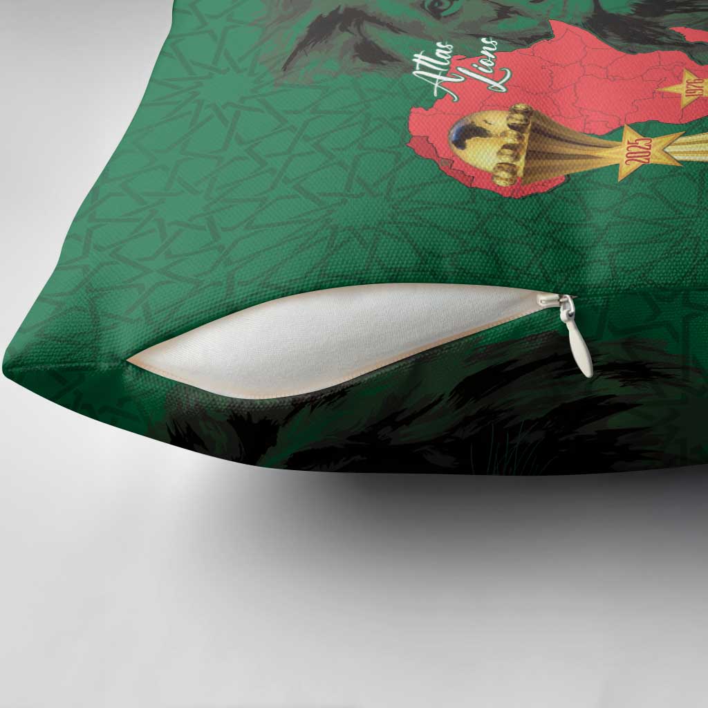 Morocco Football Custom Pillow Cover Atlas Lions Champions African Green Islamic Pattern