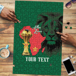 Morocco Football Custom Puzzle Atlas Lions Champions African Green Islamic Pattern