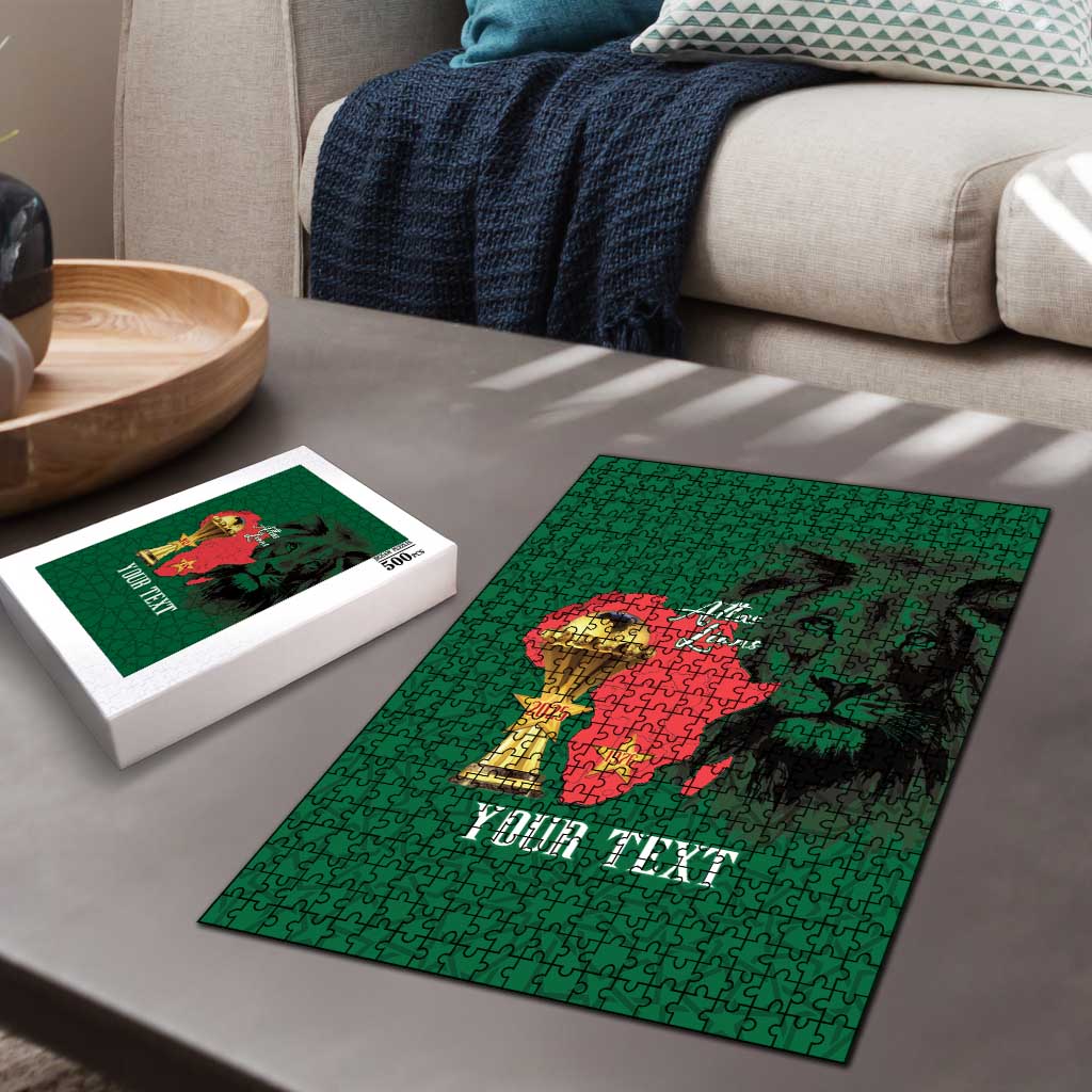 Morocco Football Custom Puzzle Atlas Lions Champions African Green Islamic Pattern