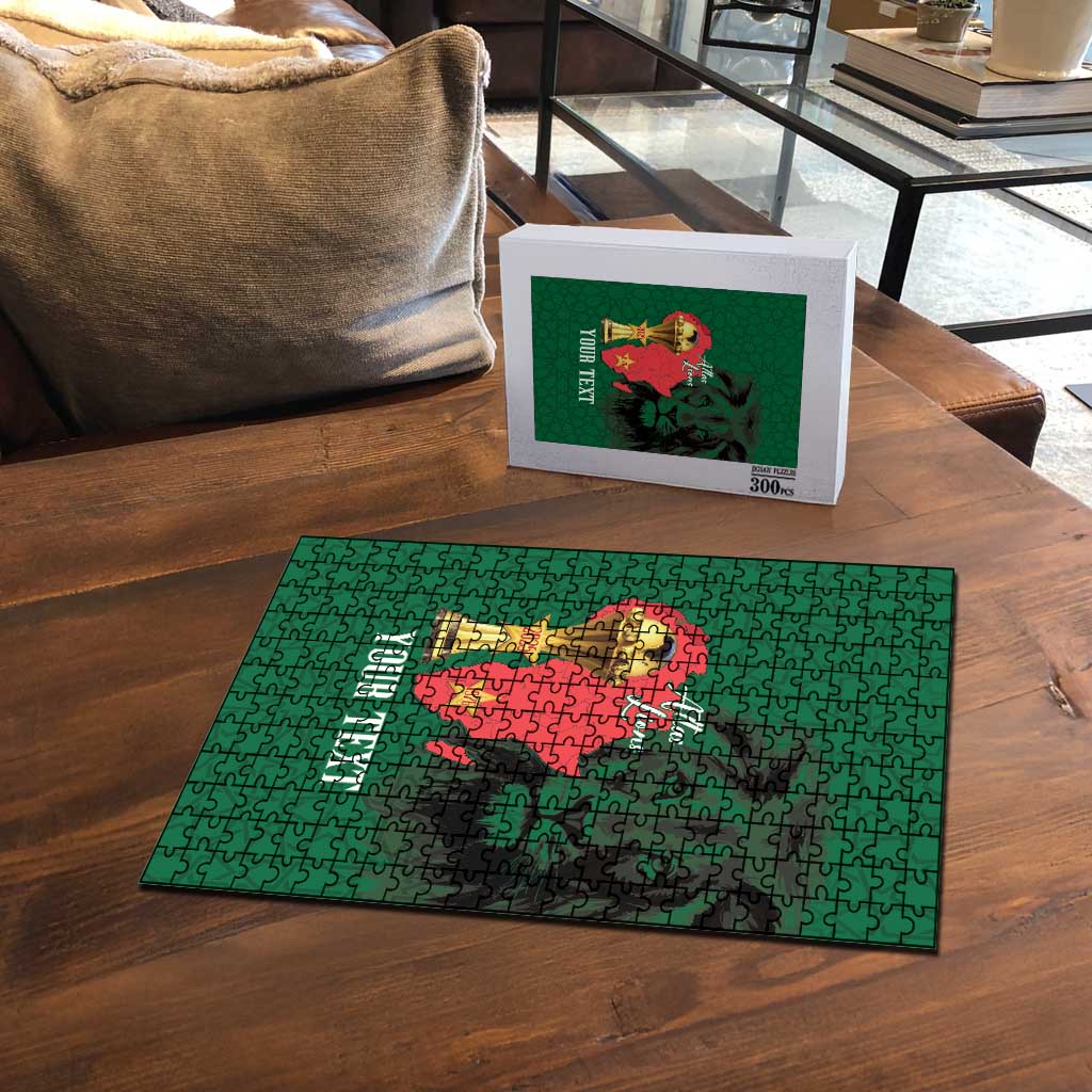 Morocco Football Custom Puzzle Atlas Lions Champions African Green Islamic Pattern