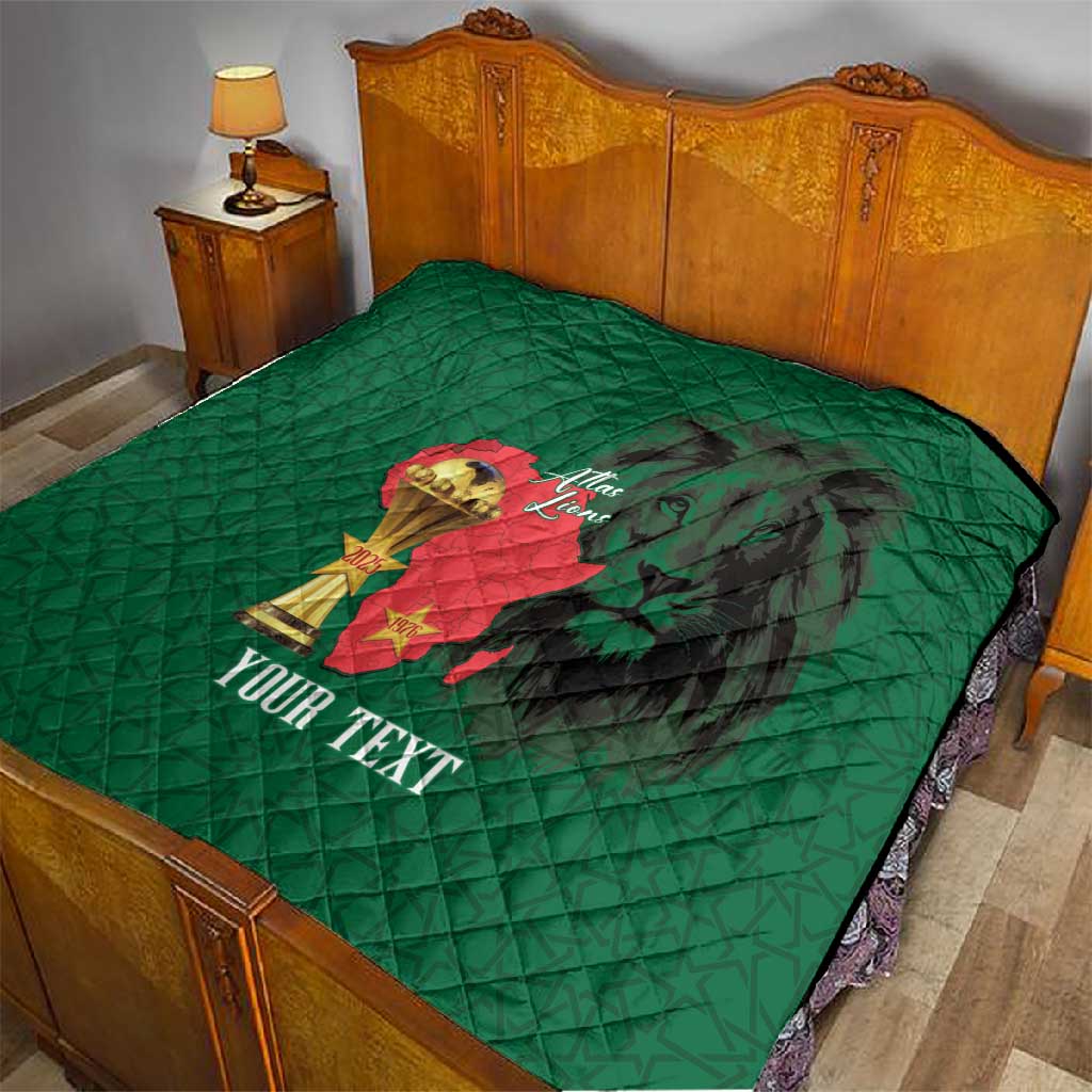 Morocco Football Custom Quilt Atlas Lions Champions African Green Islamic Pattern