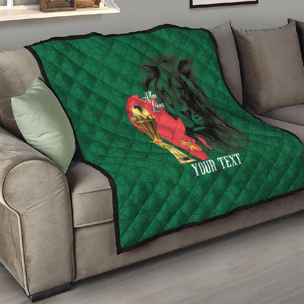 Morocco Football Custom Quilt Atlas Lions Champions African Green Islamic Pattern