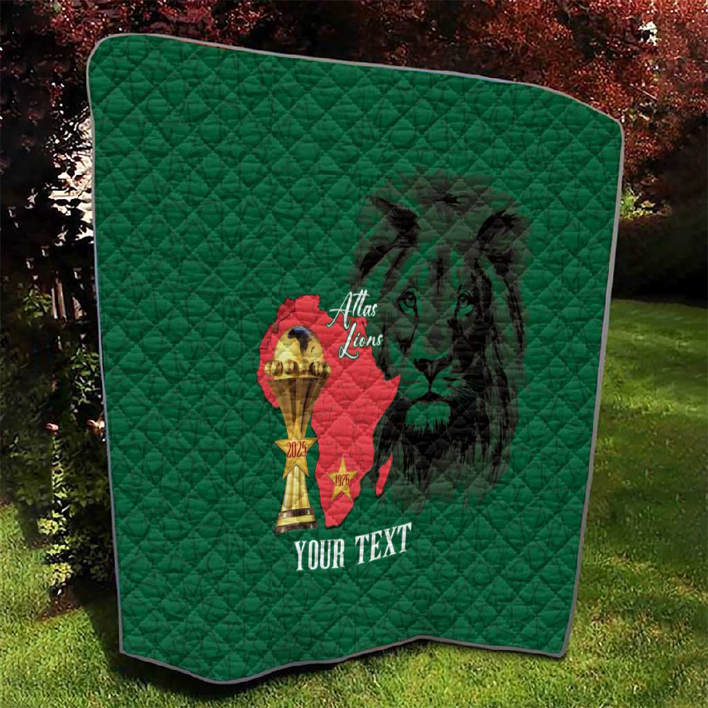 Morocco Football Custom Quilt Atlas Lions Champions African Green Islamic Pattern