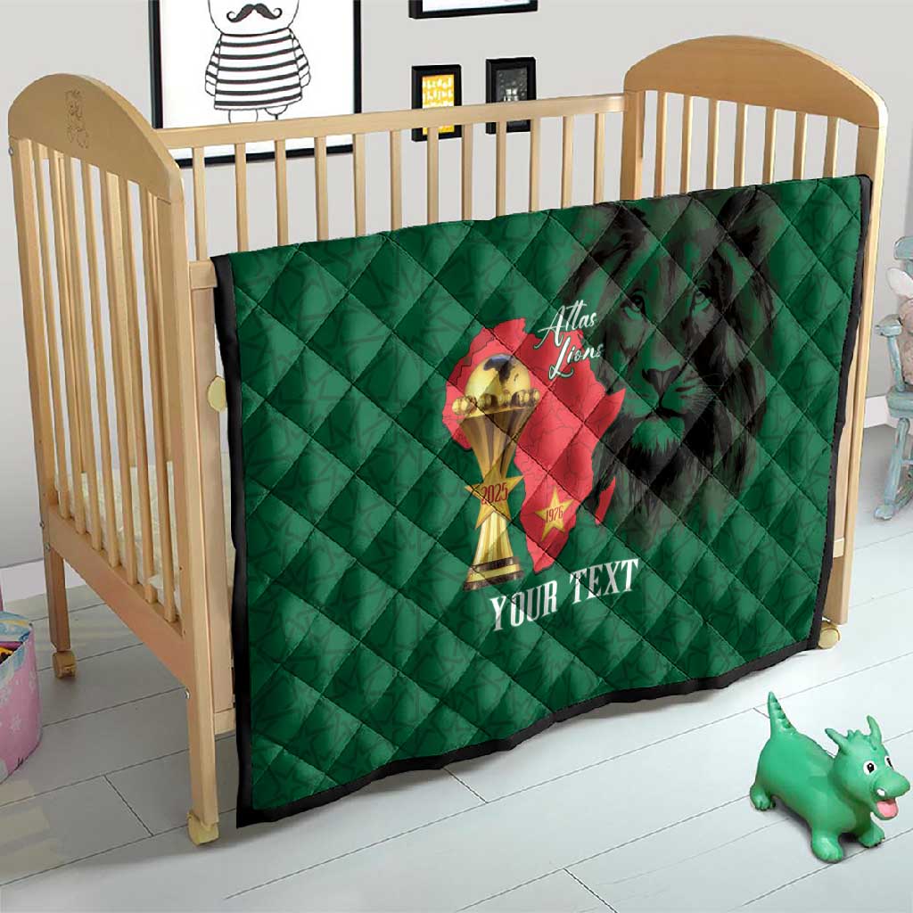 Morocco Football Custom Quilt Atlas Lions Champions African Green Islamic Pattern