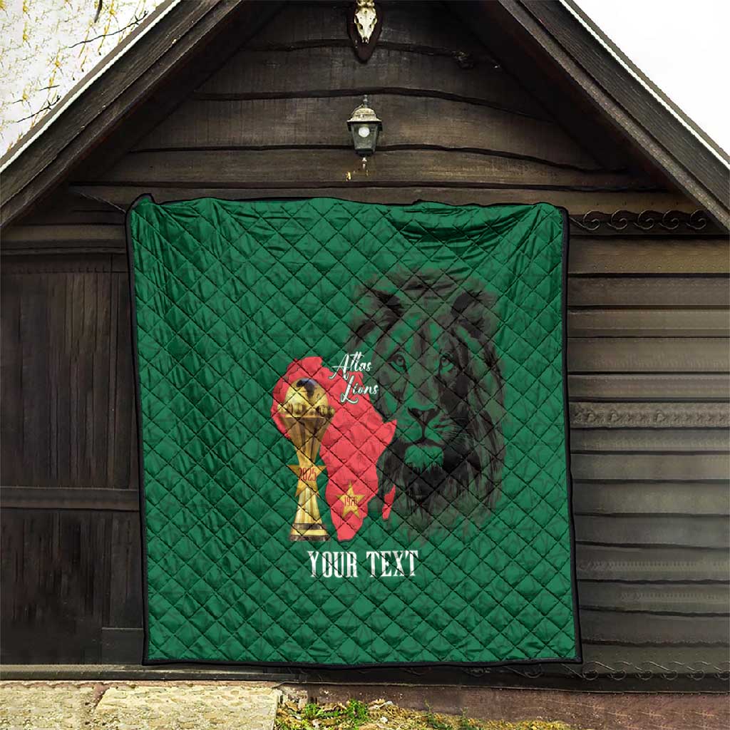 Morocco Football Custom Quilt Atlas Lions Champions African Green Islamic Pattern