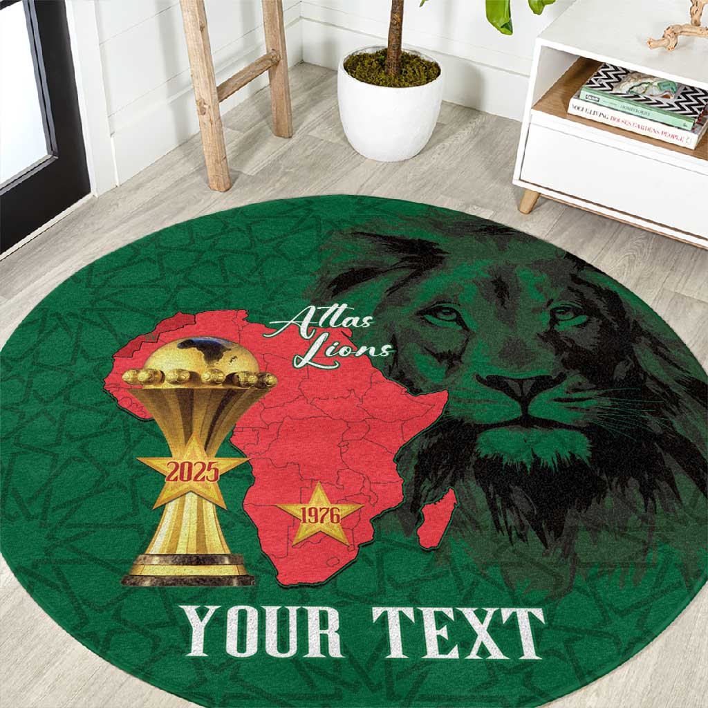 Morocco Football Custom Round Carpet Atlas Lions Champions African Green Islamic Pattern