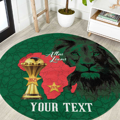 Morocco Football Custom Round Carpet Atlas Lions Champions African Green Islamic Pattern