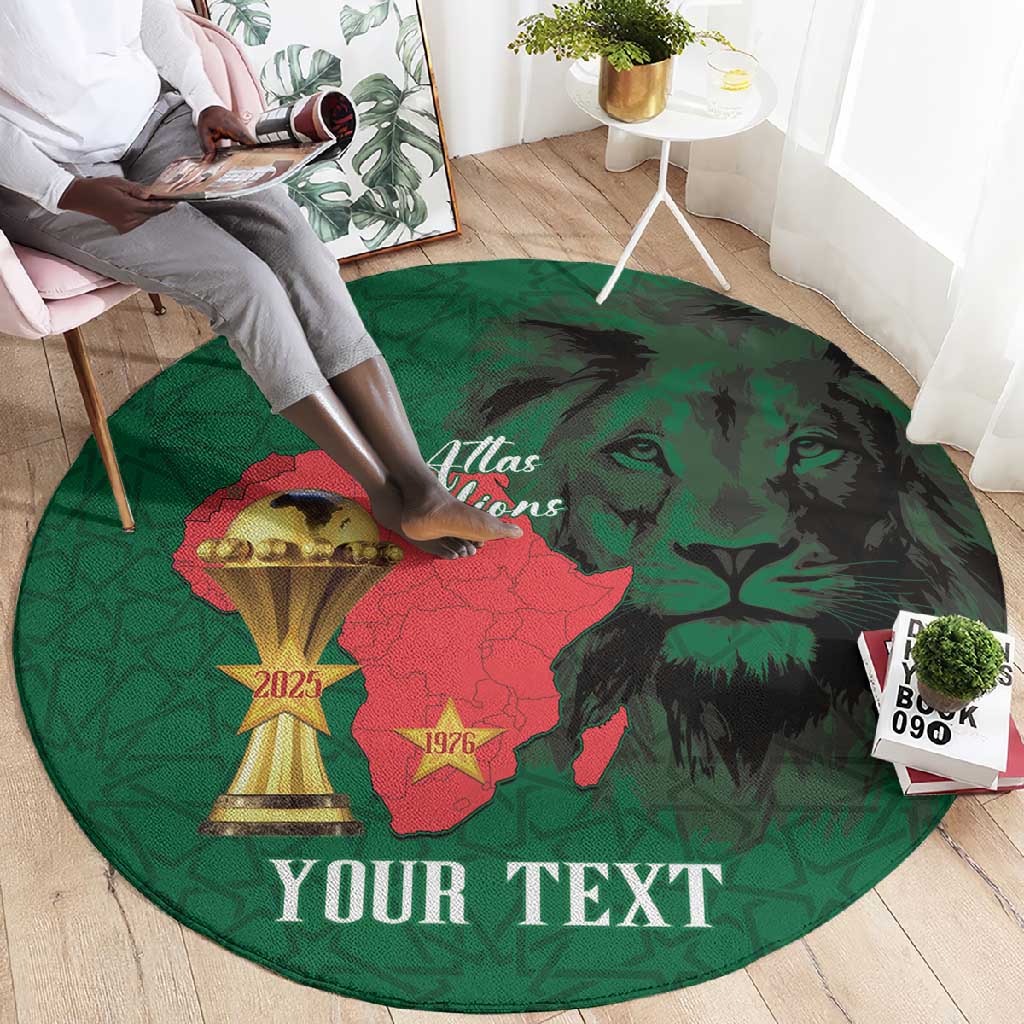 Morocco Football Custom Round Carpet Atlas Lions Champions African Green Islamic Pattern